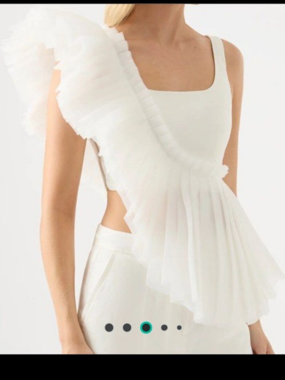 Aje Sculptural Orbit White Cream One-Shoulder Pleated Top Boouse SZ4 Chic Unique